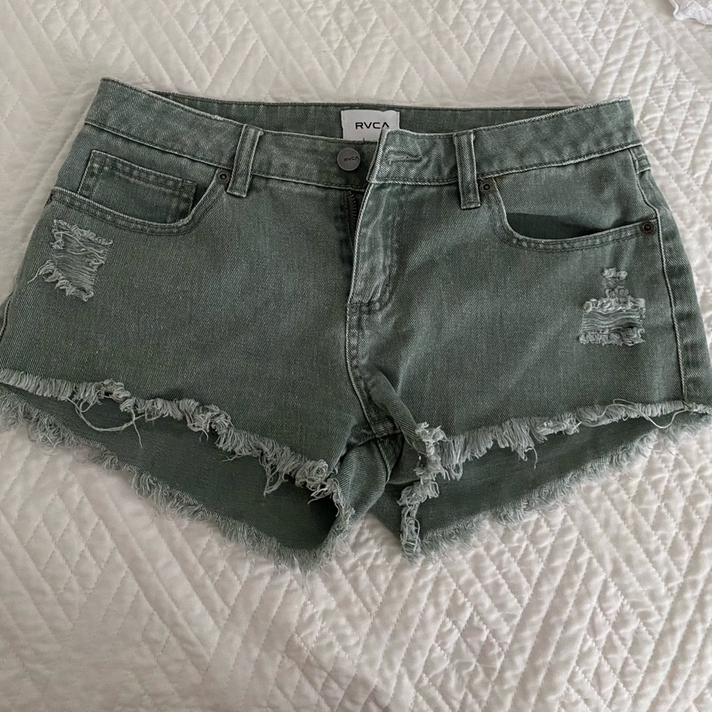 RVCA army green denim shorts